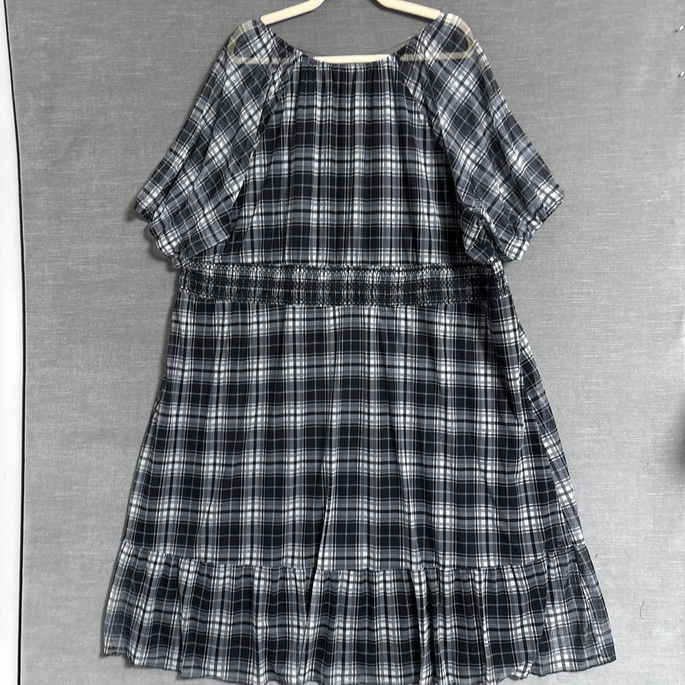 Terra Sky Dress 3X Black Gray Plaid Smocked Ruffle Midi Sheer Grunge 90s y2k - Picture 2 of 9